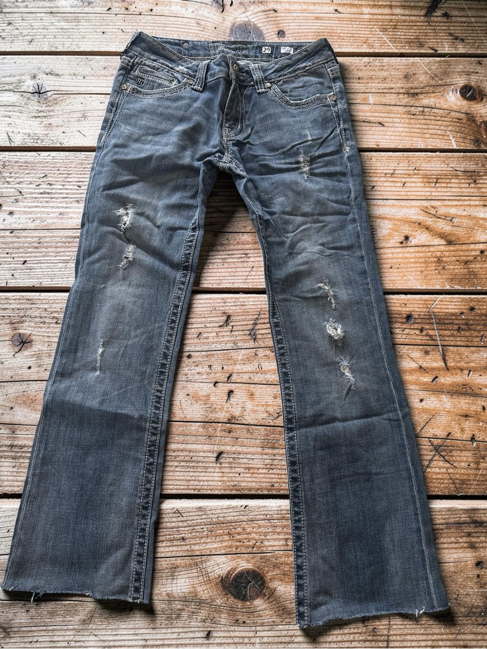 Miss Me Women's Size 29 Boot Cut Jeans - Distressed Charcoal Wash B12